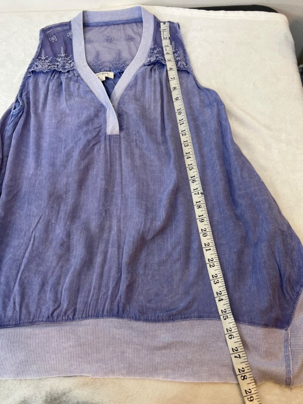 Umgee Blue Lace Yoke Sleeveless Tunic Top Boho Flowy Tank Med Fairy Embroidered - Picture 9 of 9